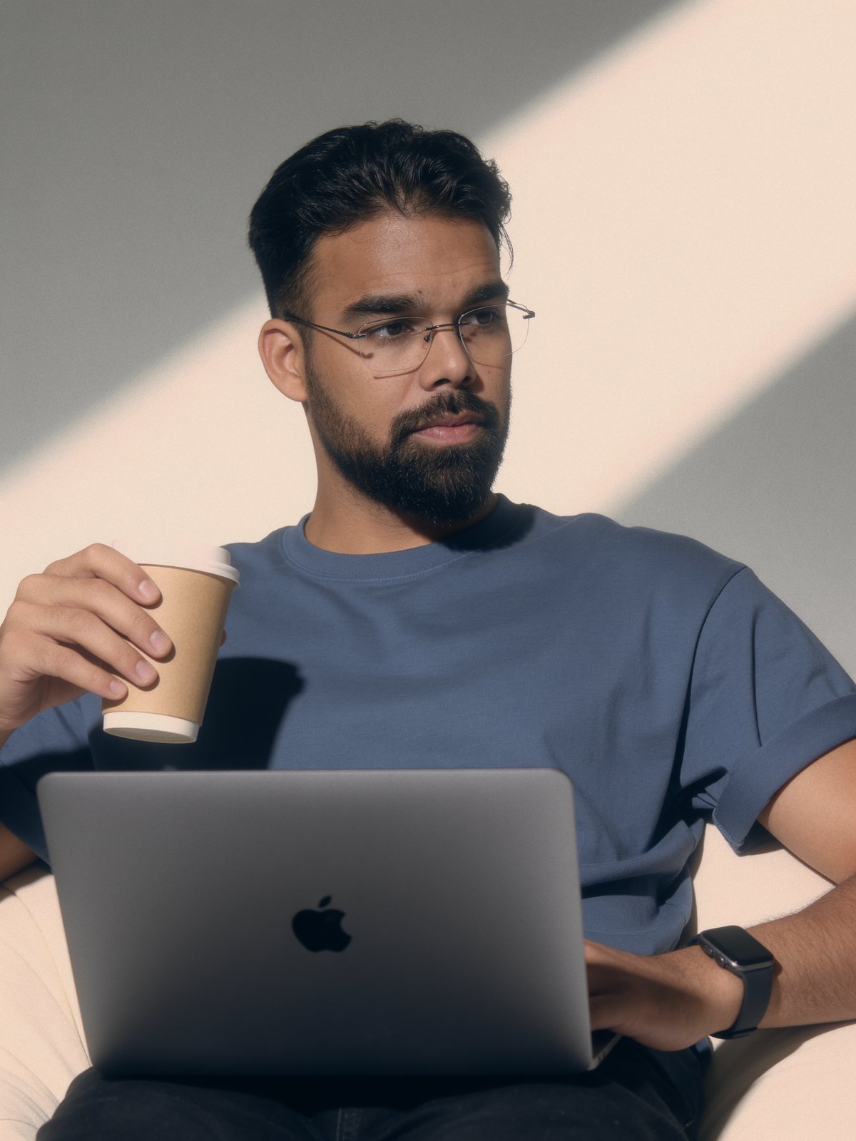 Jashan Mehra, producer at ft² Studio, working on a laptop