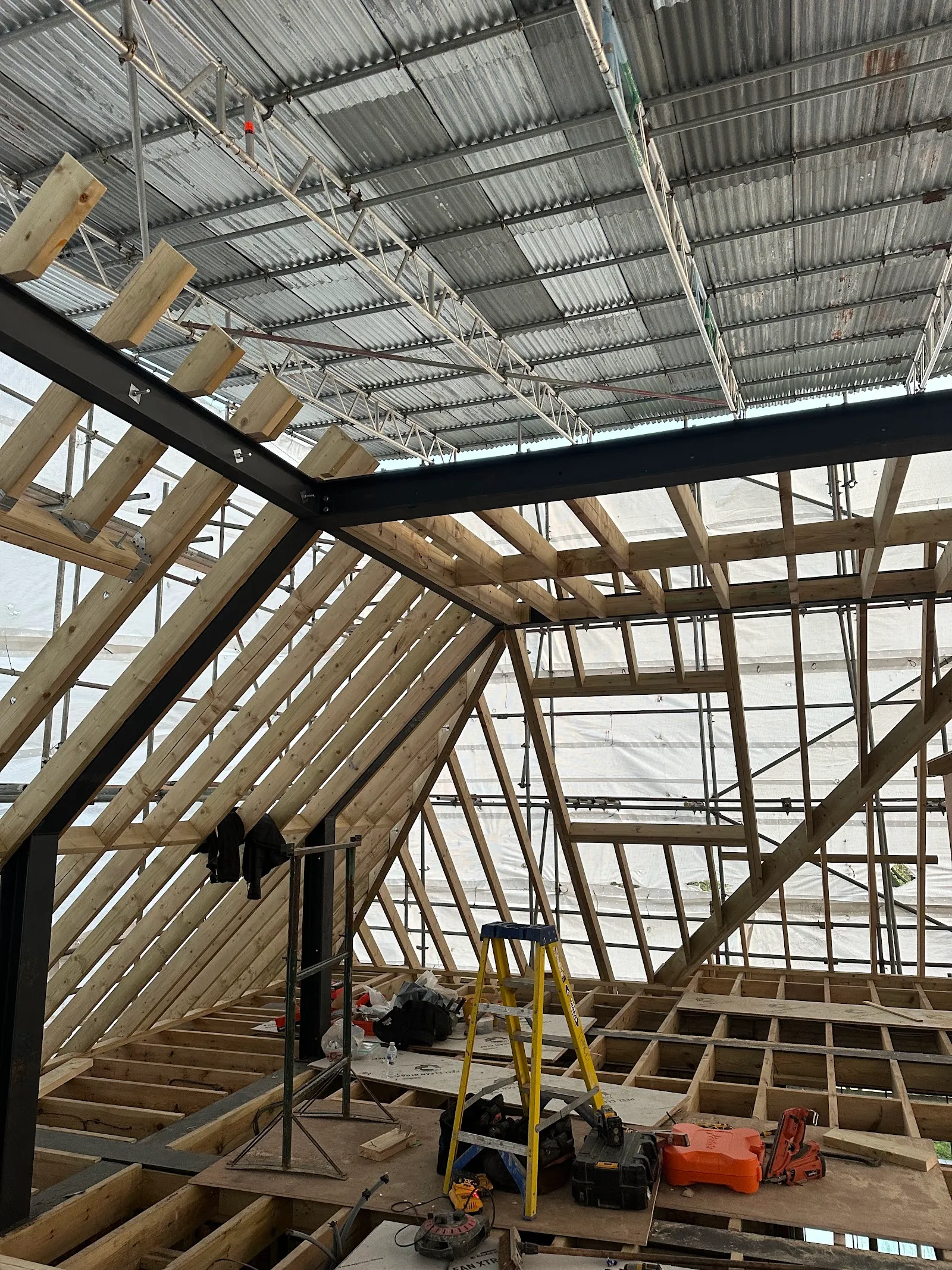 Structural steel spanning the roof of a Southgate loft conversion