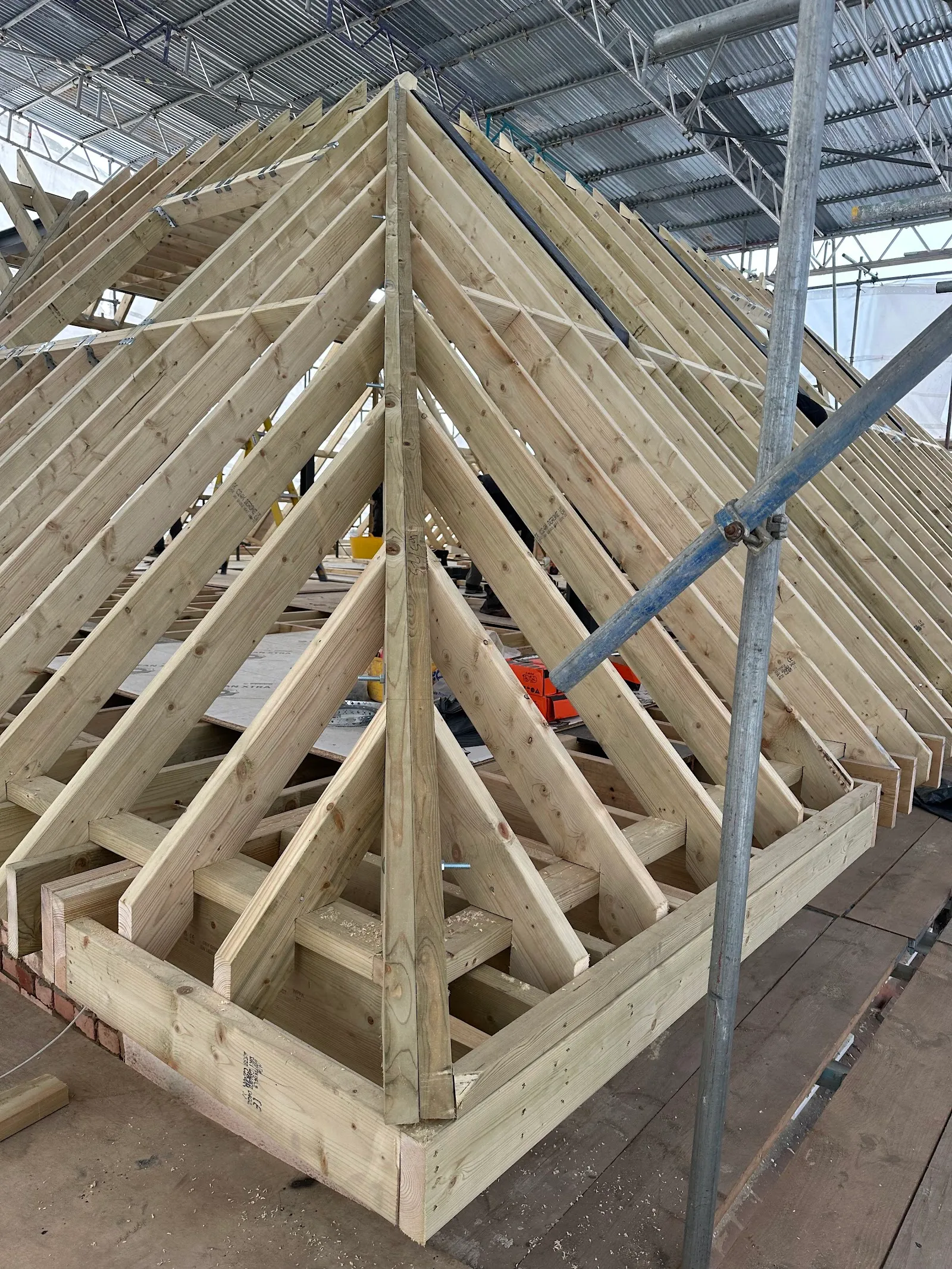 Hip and valley rafters in a rebuilt roof, Southgate N14
