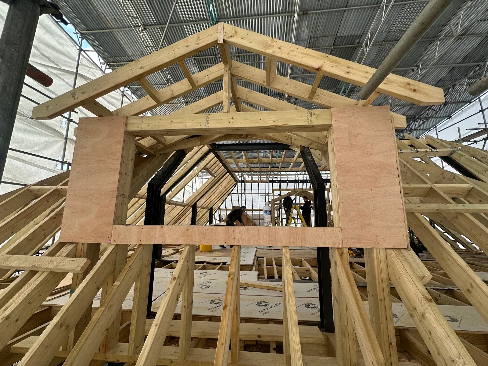 Dormer opening formed and sheathed on a Southgate loft conversion