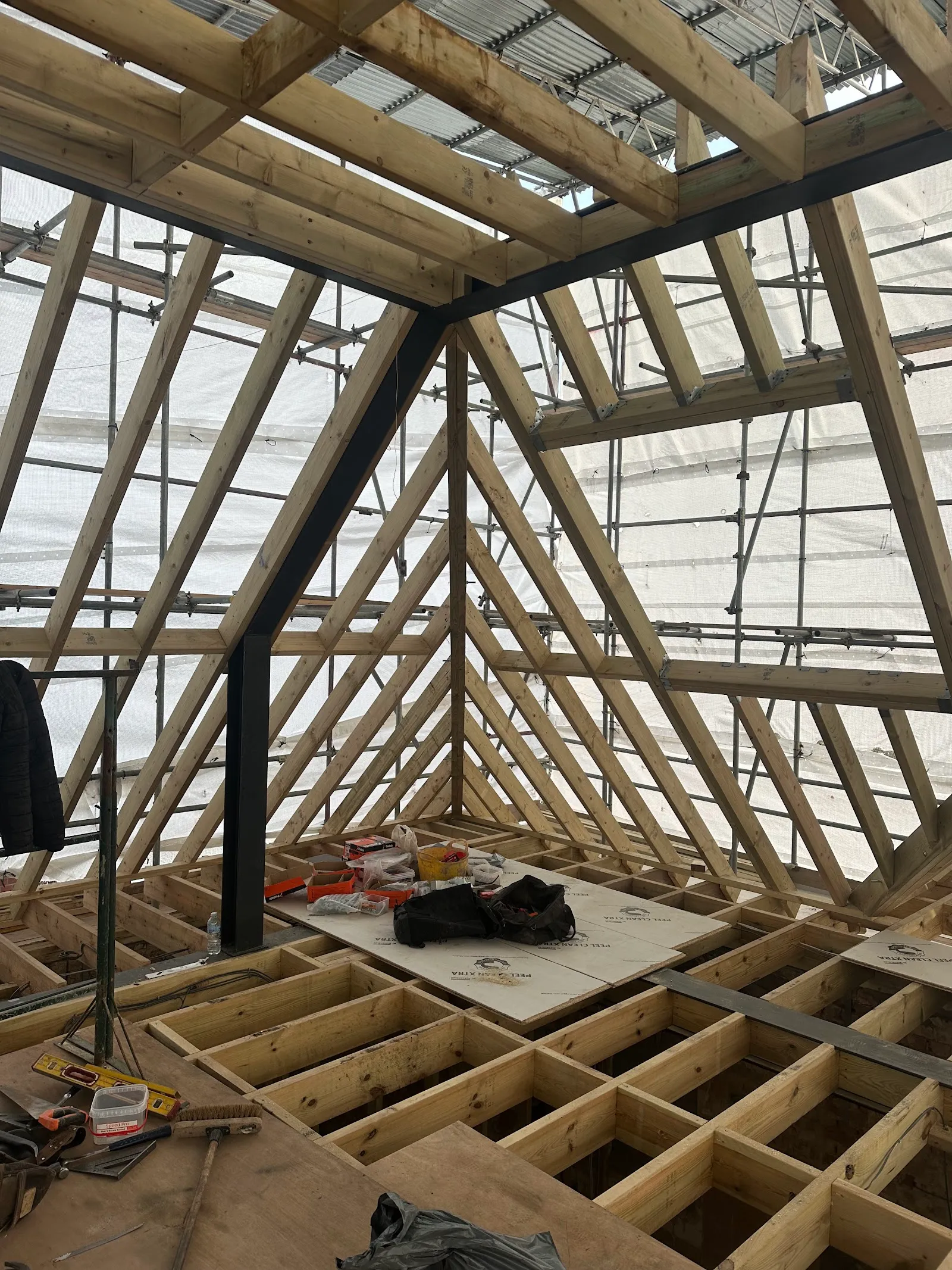 Flat roof dormer carcass built in timber, Southgate N14 loft conversion