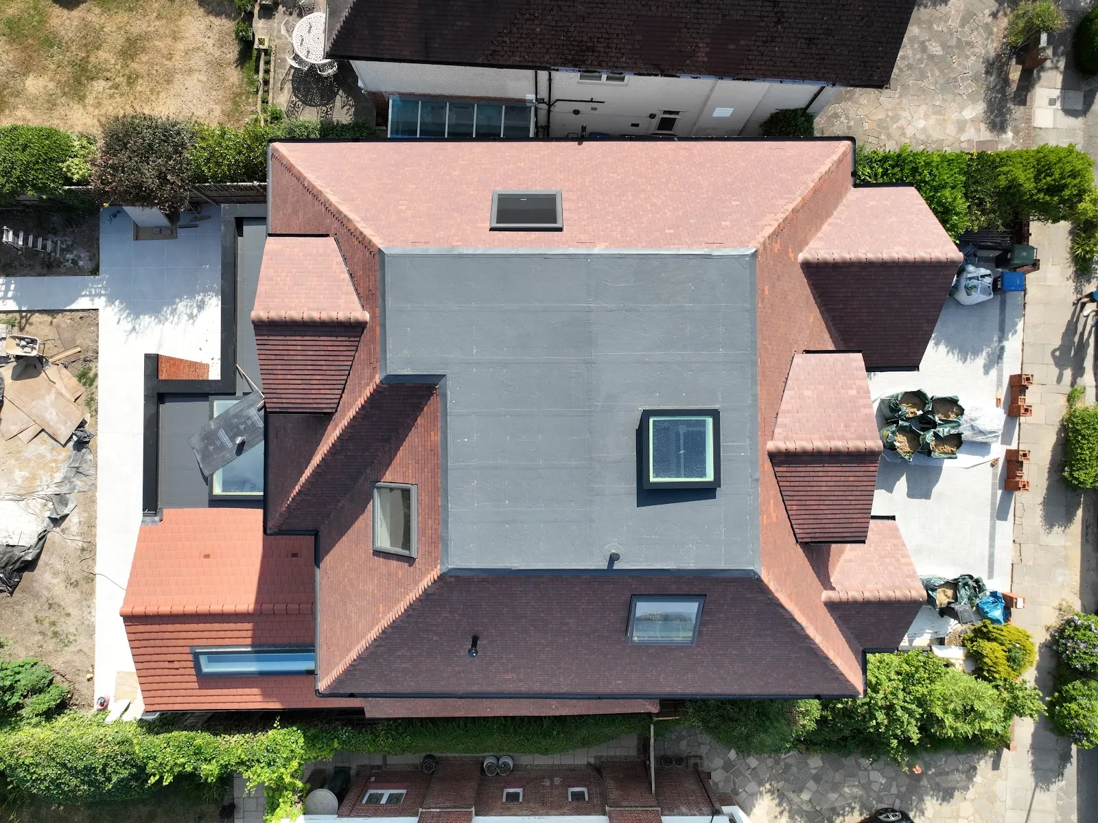 Aerial of the finished roof and flat roof dormer, Southgate N14