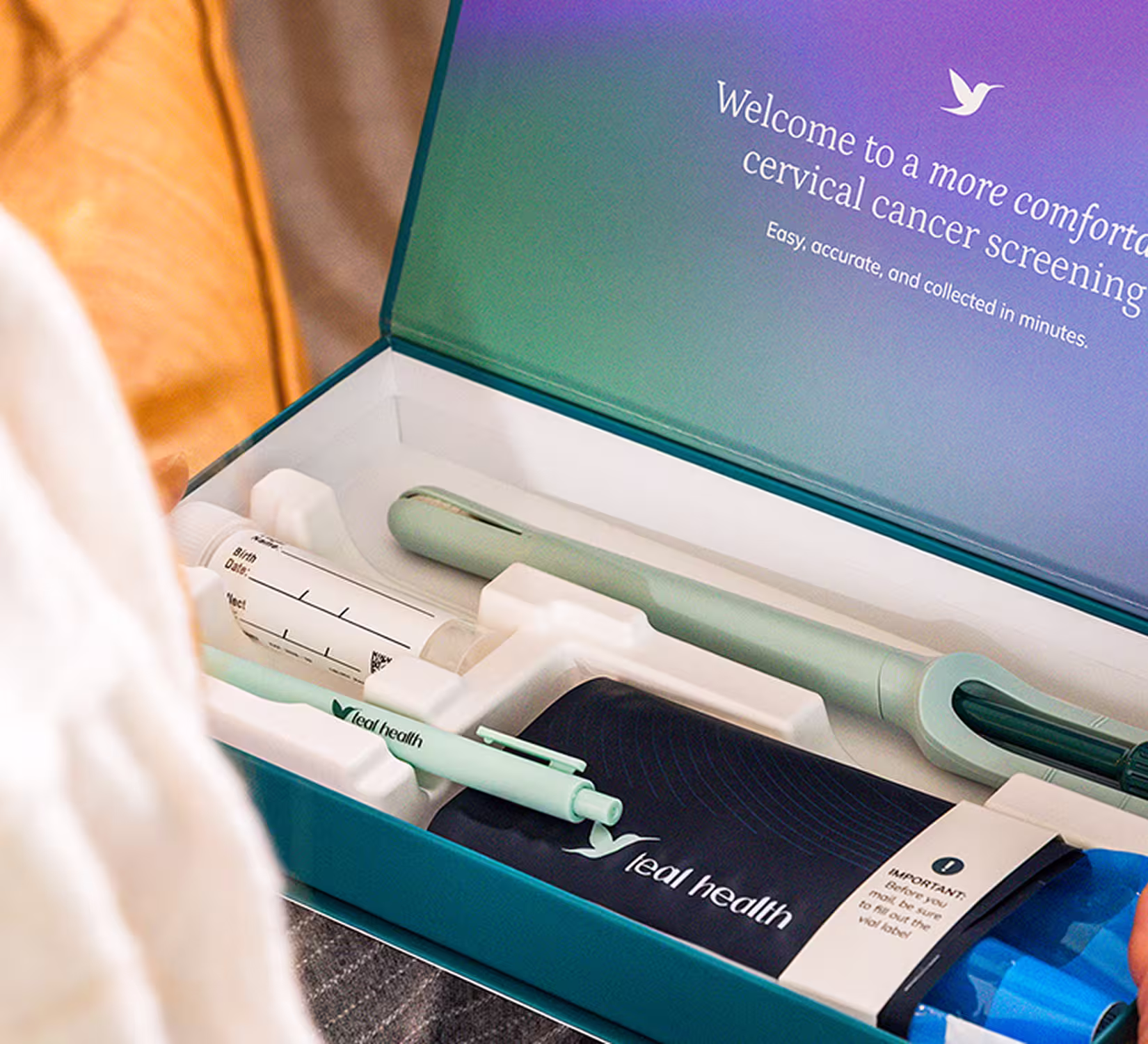 A Teal Wand kit, opened on a counter