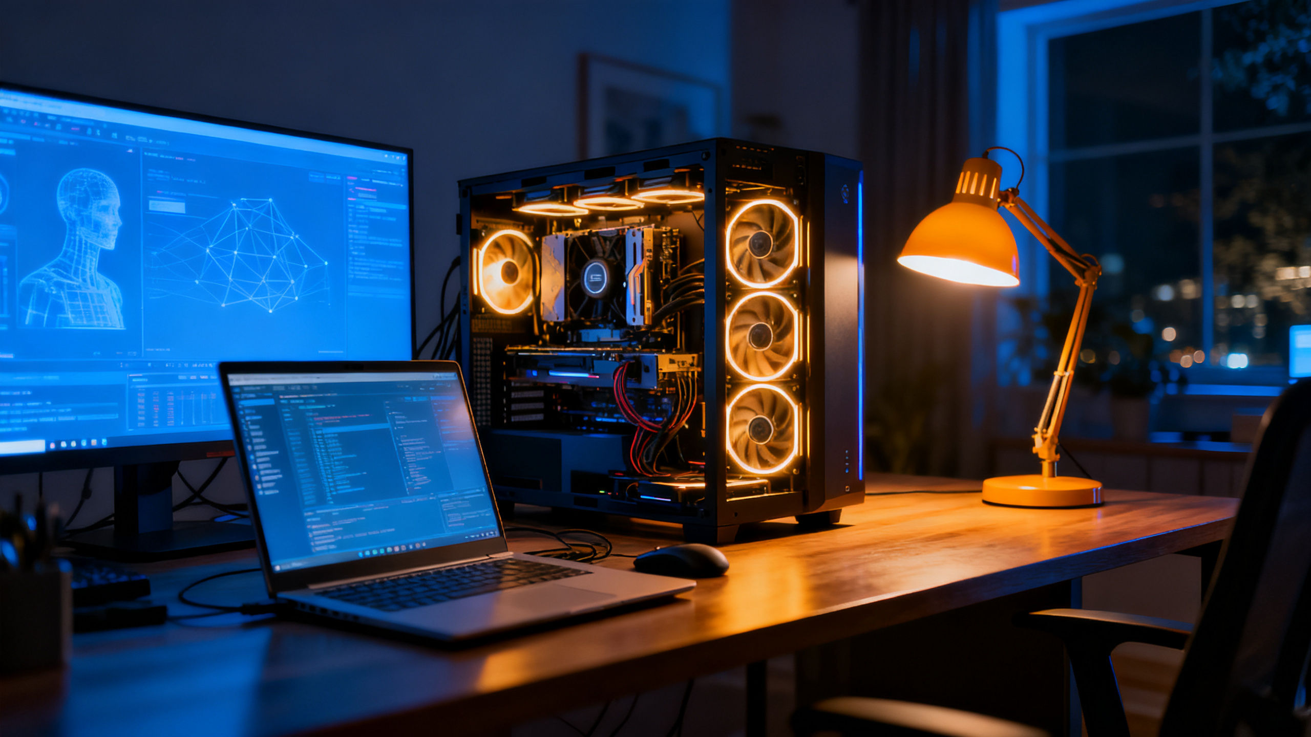 Gece ofisinde çok GPU'lu iş istasyonu