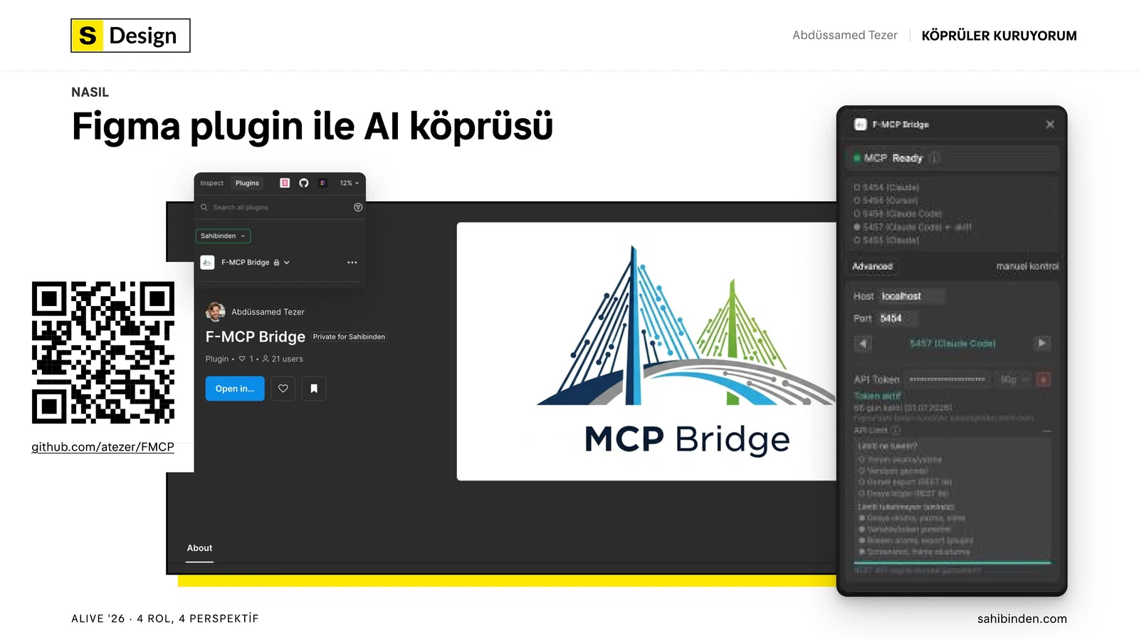Figma eklentisi ile kurulan MCP Bridge arayüzü ve köprü görseli