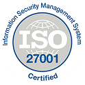 ISO 27001 Information Security Management System certified badge.