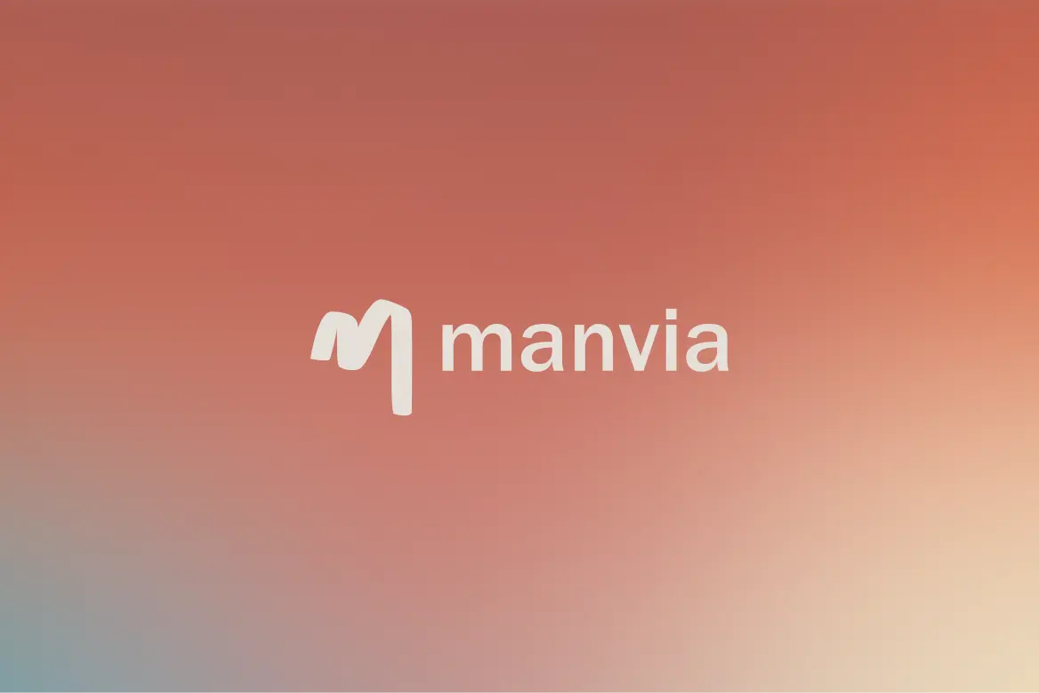 Manvia logo on a coral gradient background.