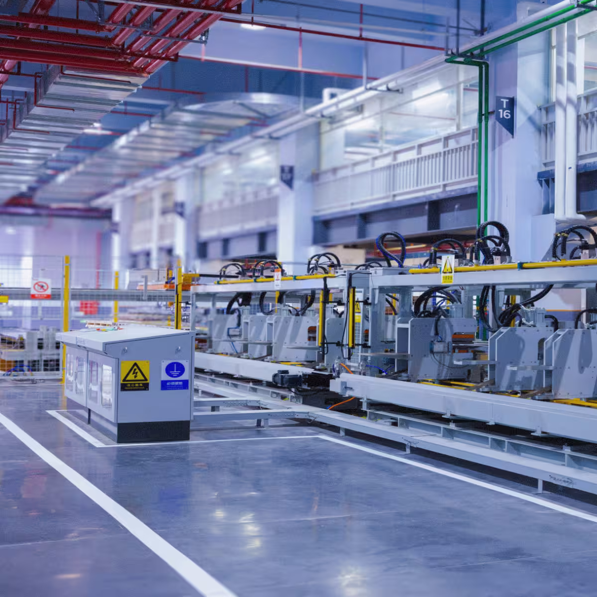 Automated equipment assembly line inside a bright, modern OEM manufacturing facility.