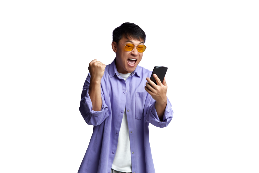 Happy client with smartphone