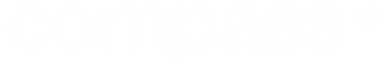 Text logo showing the word compass in lowercase white letters with a registered trademark symbol.