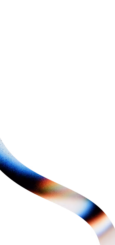 Curved abstract shape with gradient colors of blue, red, and white on a black background.