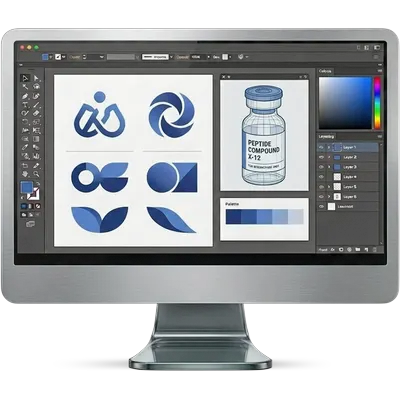 Label design software on a monitor