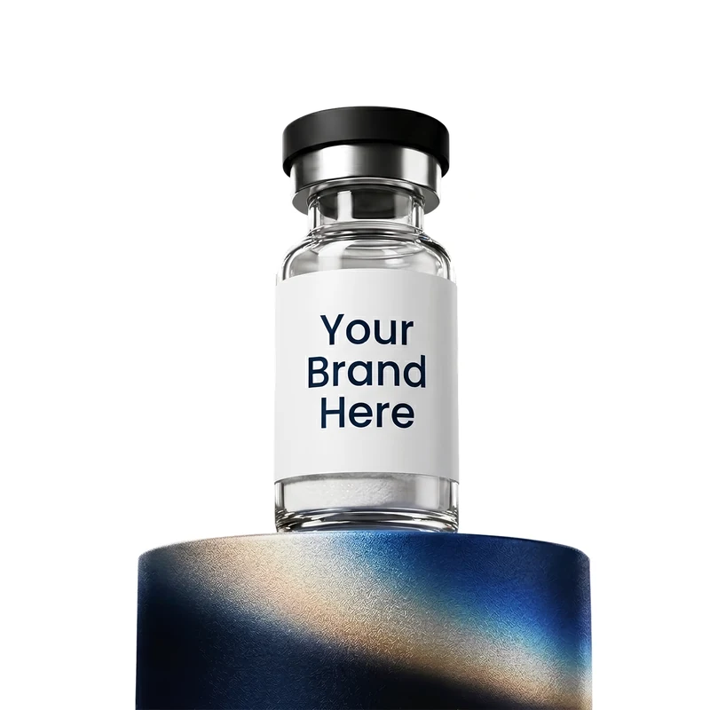 Vial with white gloss label reading Your Brand Here