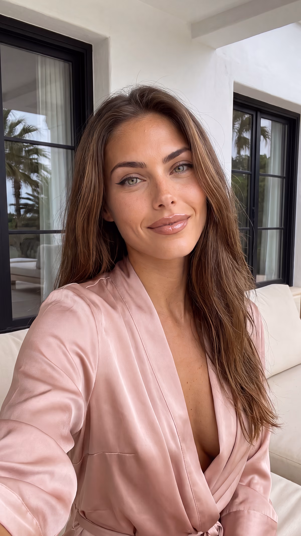 Influencer Sofia Marconi Pink Robe Morning