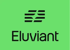 Eluviant brand name below an abstract black symbol on a green background.