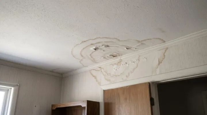 Water stains spreading from a slow ceiling leak
