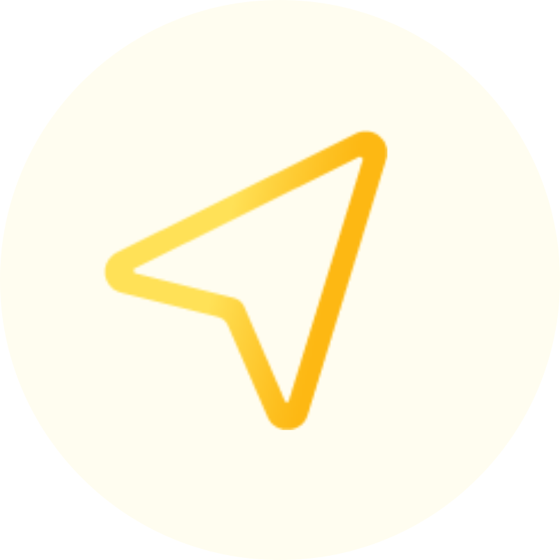 Yellow navigation arrow icon inside a pale circular background.