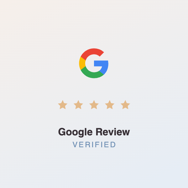 Google logo with five gold stars above the text 'Google Review Verified.'