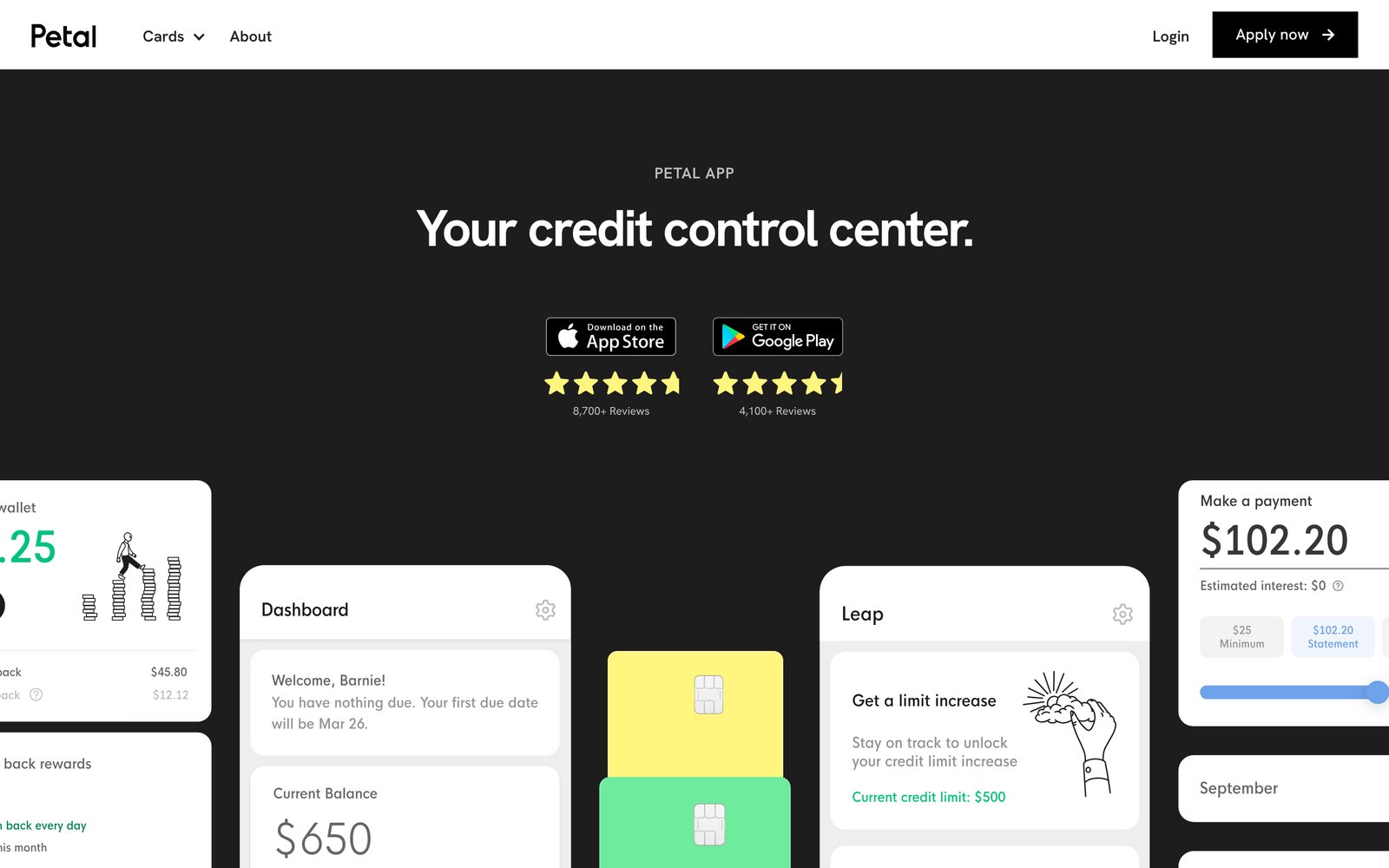 The Petal app page on the Petal website