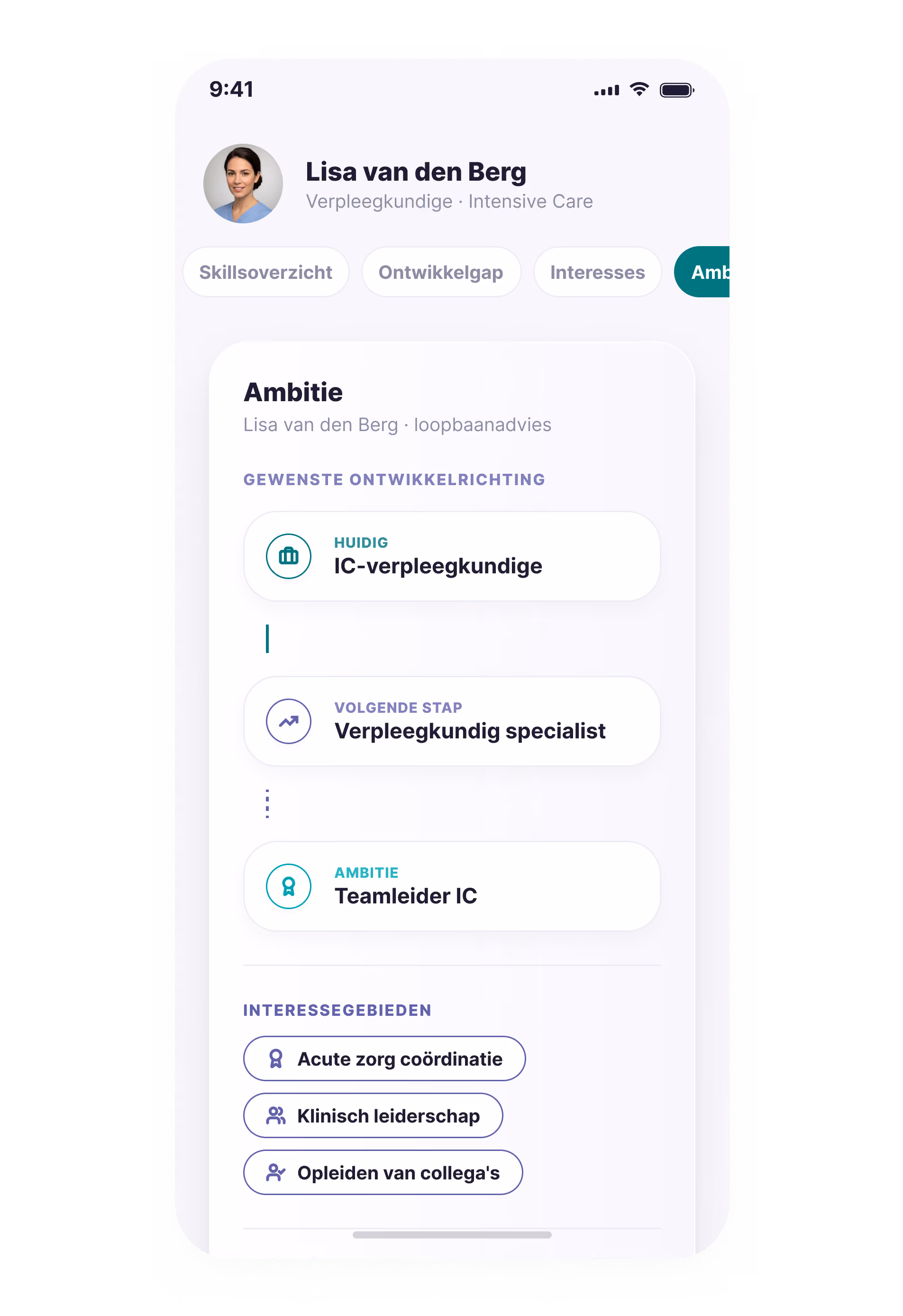 Ambitie-pagina van skillsplatform