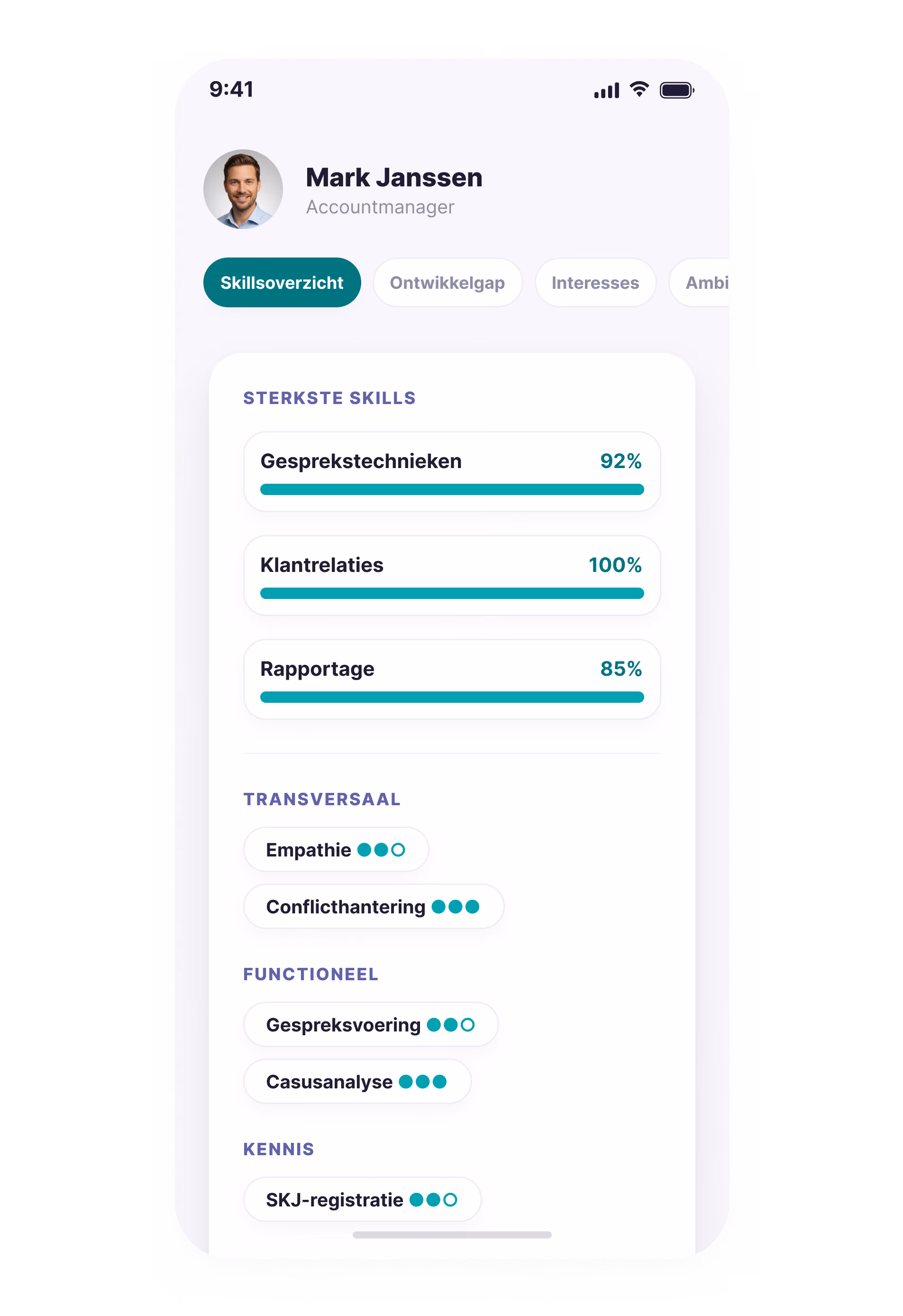 Overzichtspagina op skills-platform
