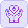 Hands cupping a flower with a heart-shaped petal against a purple background.