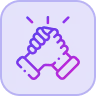 Two magenta hands clapping with lines above them symbolizing applause or celebration on purple background.