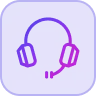 Neon pink headphones icon on a blue-purple background.