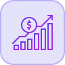 Pink graph icon showing rising bars and a dollar sign with an upward arrow.