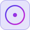 Purple circle with a small central dot on a blue background.