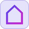 Outline of a house icon in pink and purple gradient on a blue background.
