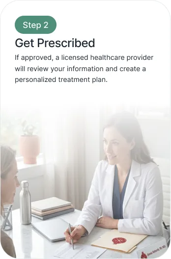 a woman in a white coat talking to a doctor