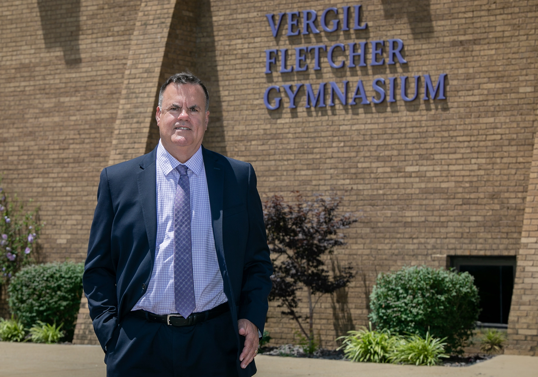 Marc Parker outside the Vergil Fletcher Gymnasium in Collinsville