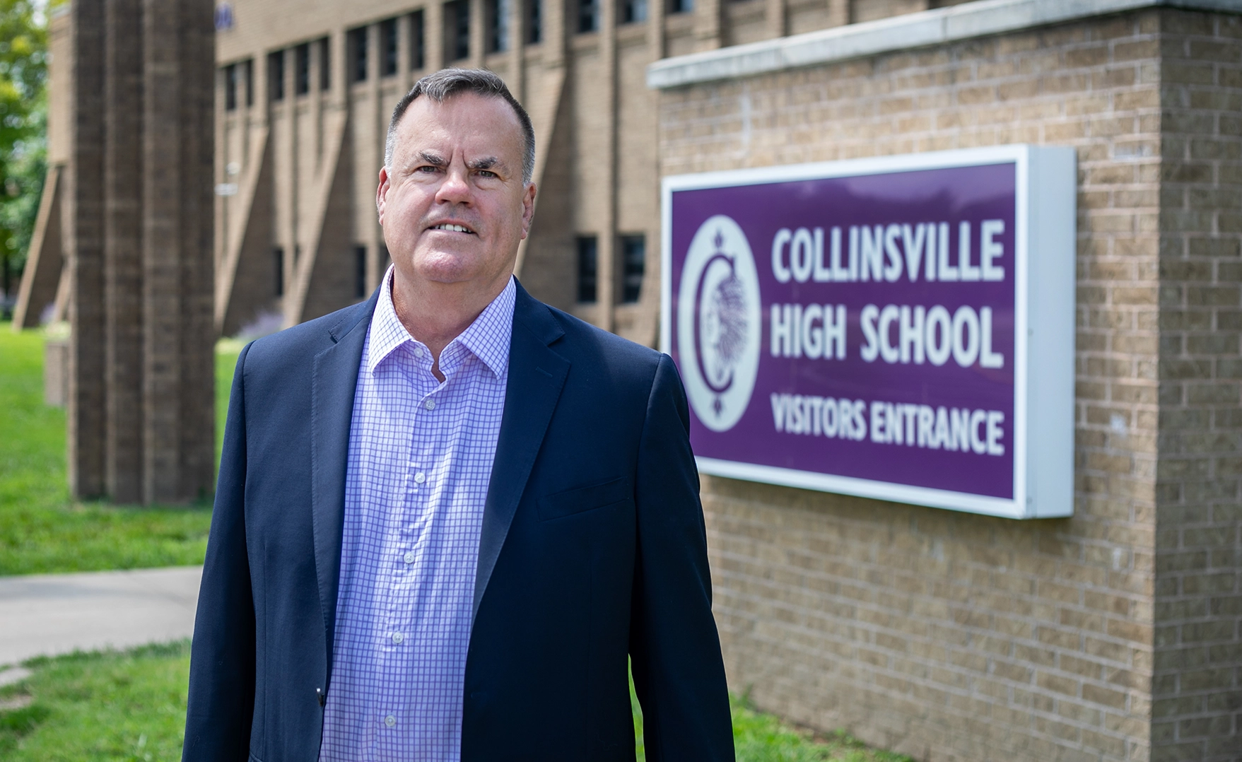 Marc Parker at the Collinsville High School visitors entrance