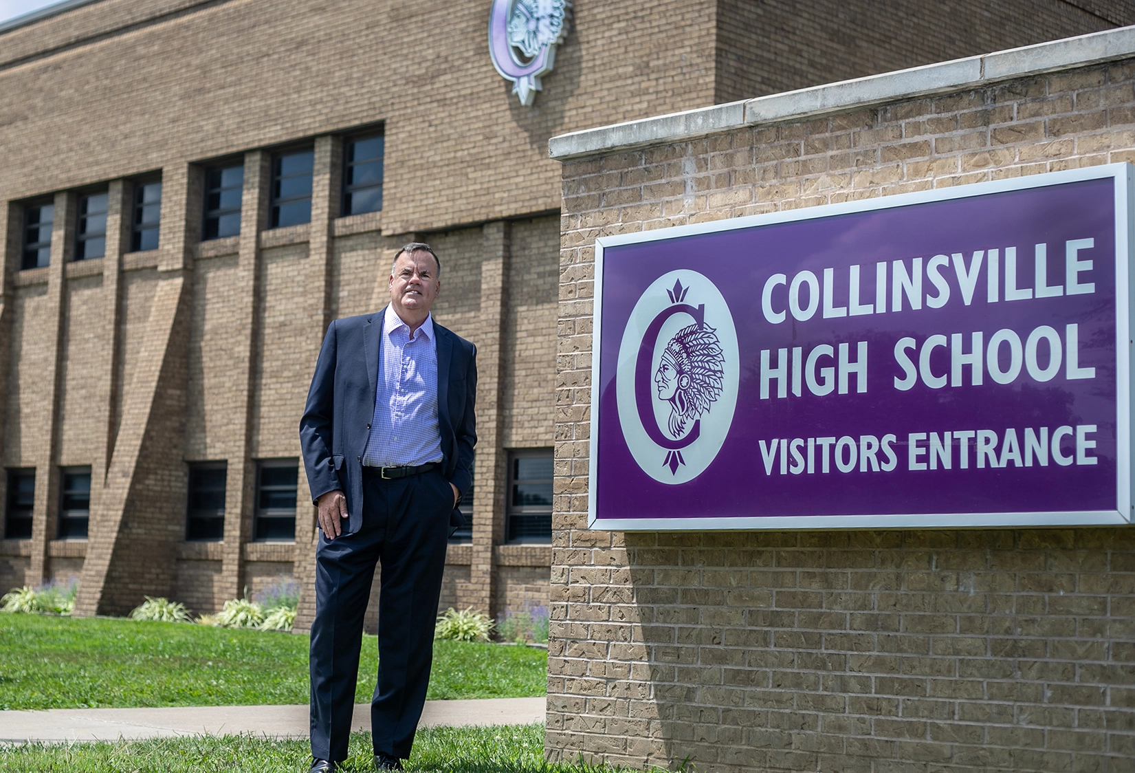 Marc Parker outside Collinsville High School