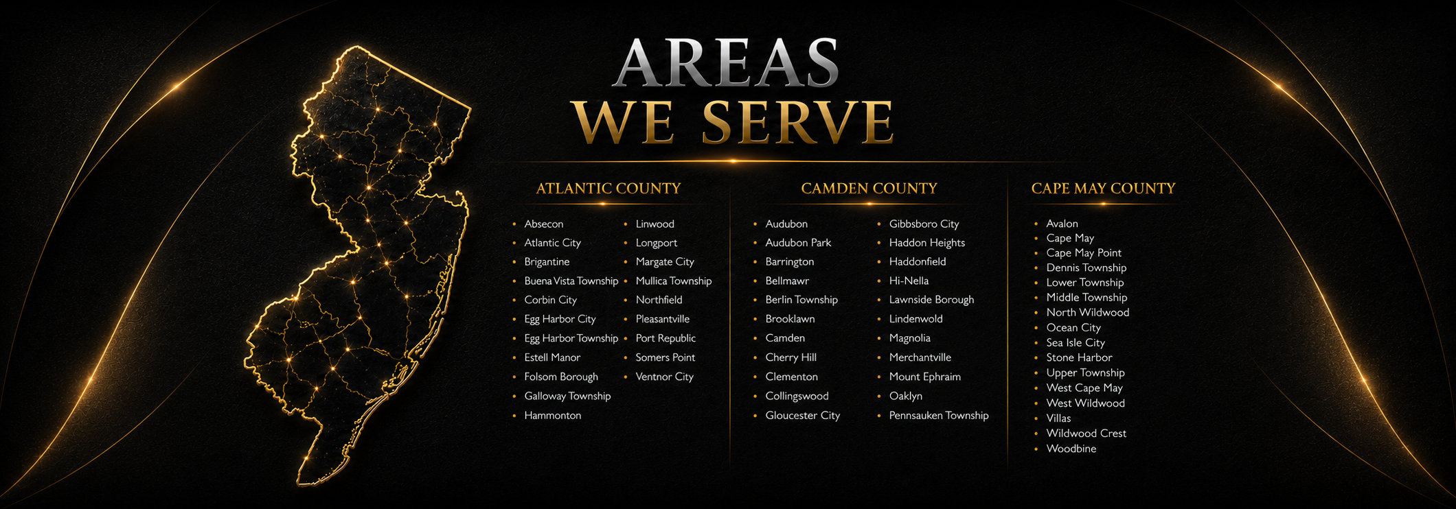 Areas We Serve — Legacy Exteriors covers Atlantic, Camden, and Cape May counties in New Jersey