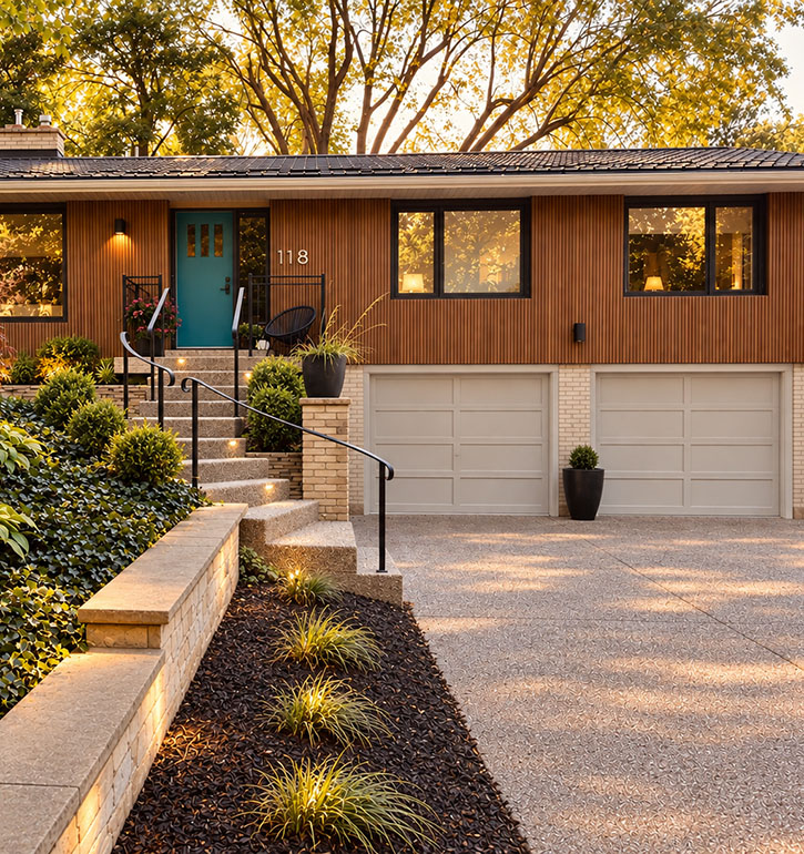 exterior of a custom home build with red door