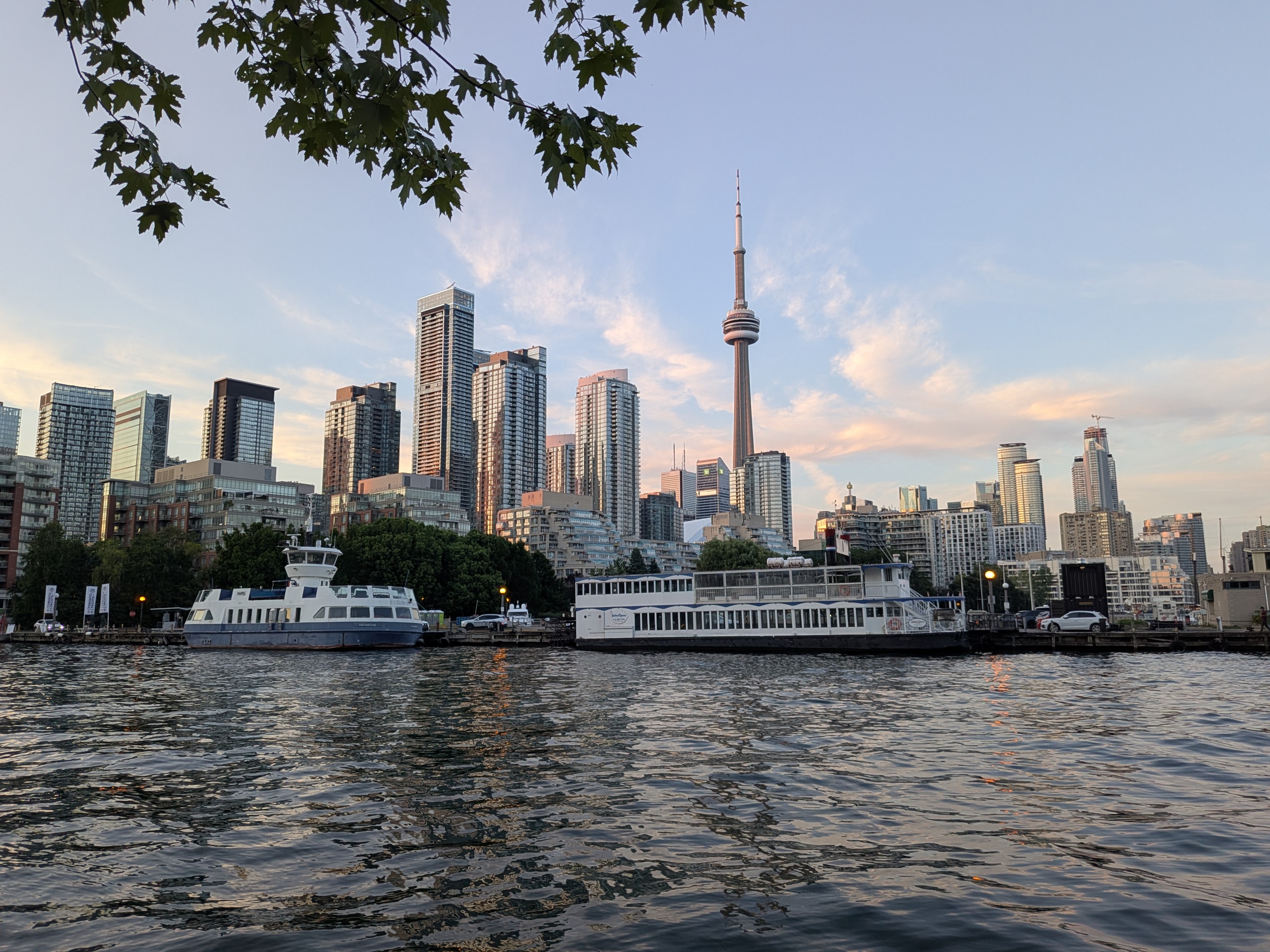Toronto Harbourfront at golden hour with the CN Tower