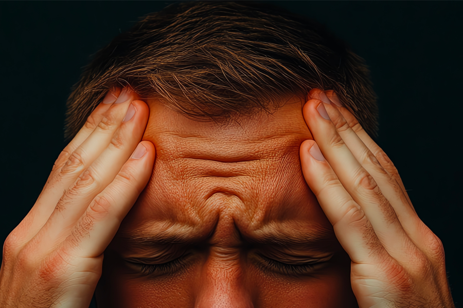 man with sinus headache