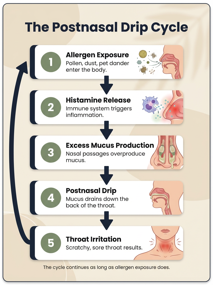Infographic showing the postnasal drip cycle