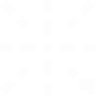 Black radial dot burst design with square dots spreading outward on a white background.