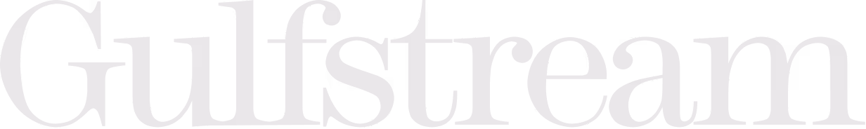 White text of the word Gulfstream on black background.