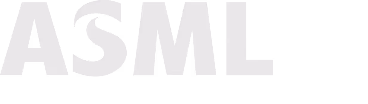 ASML logo in bold white letters on a black background.