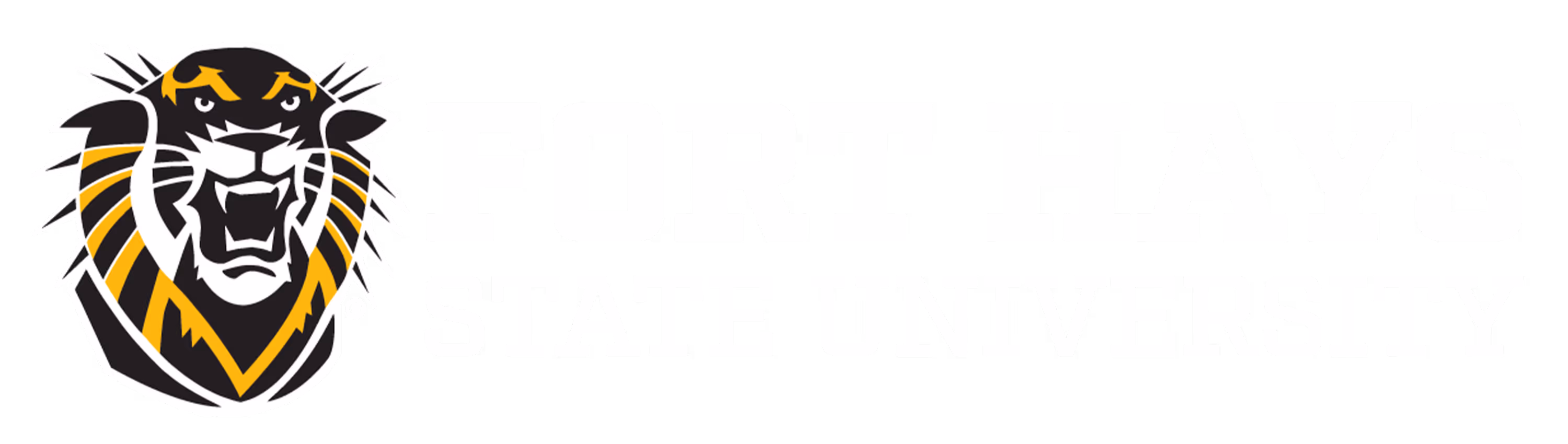 Fort Hays State University logo with a fierce tiger head mascot in black, gold, and white.