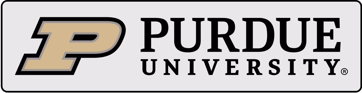 Purdue University logo with a gold block P and bold black text on a light gray background.