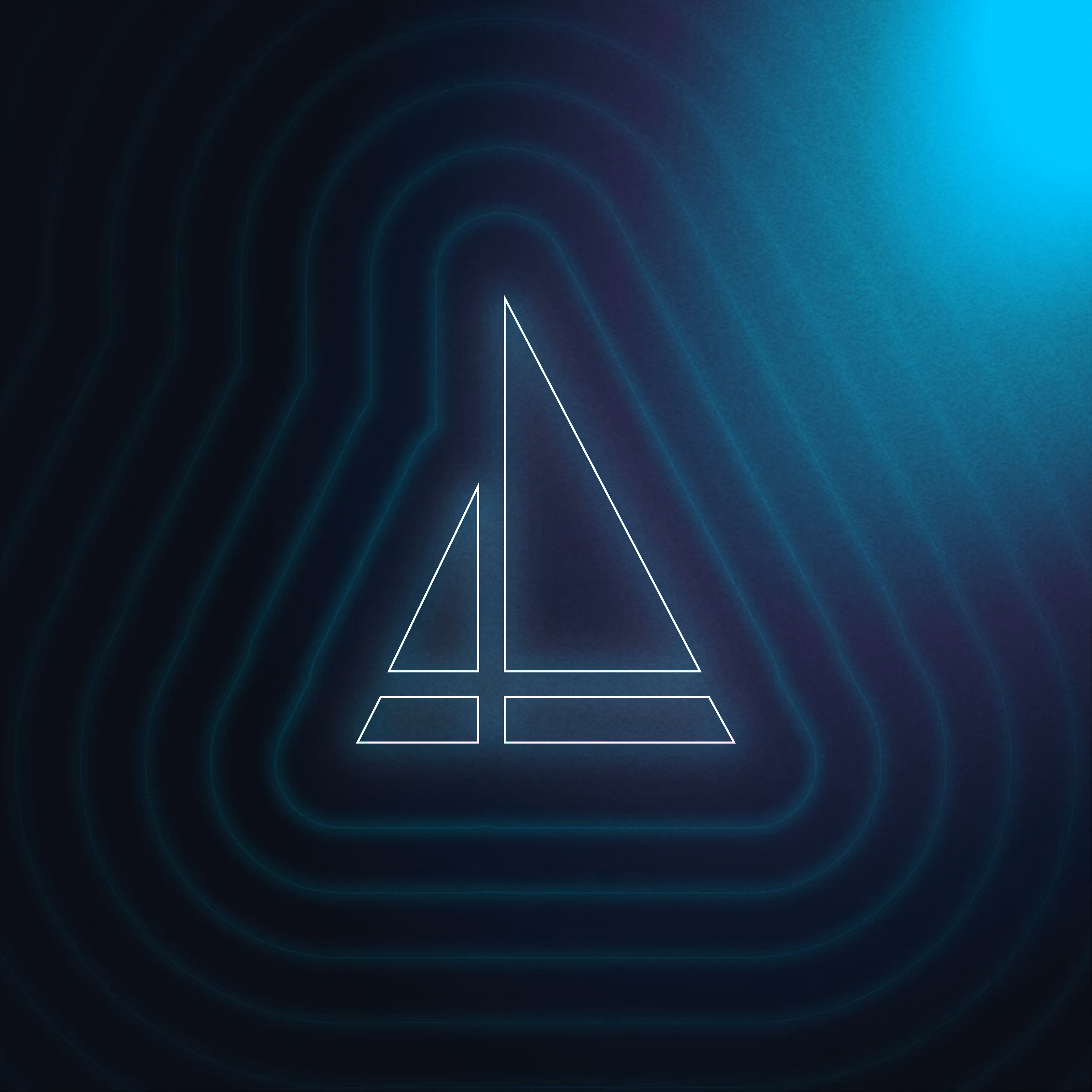 White outlined geometric sailboat IPX logo centered on dark blue background with glowing concentric shapes.
