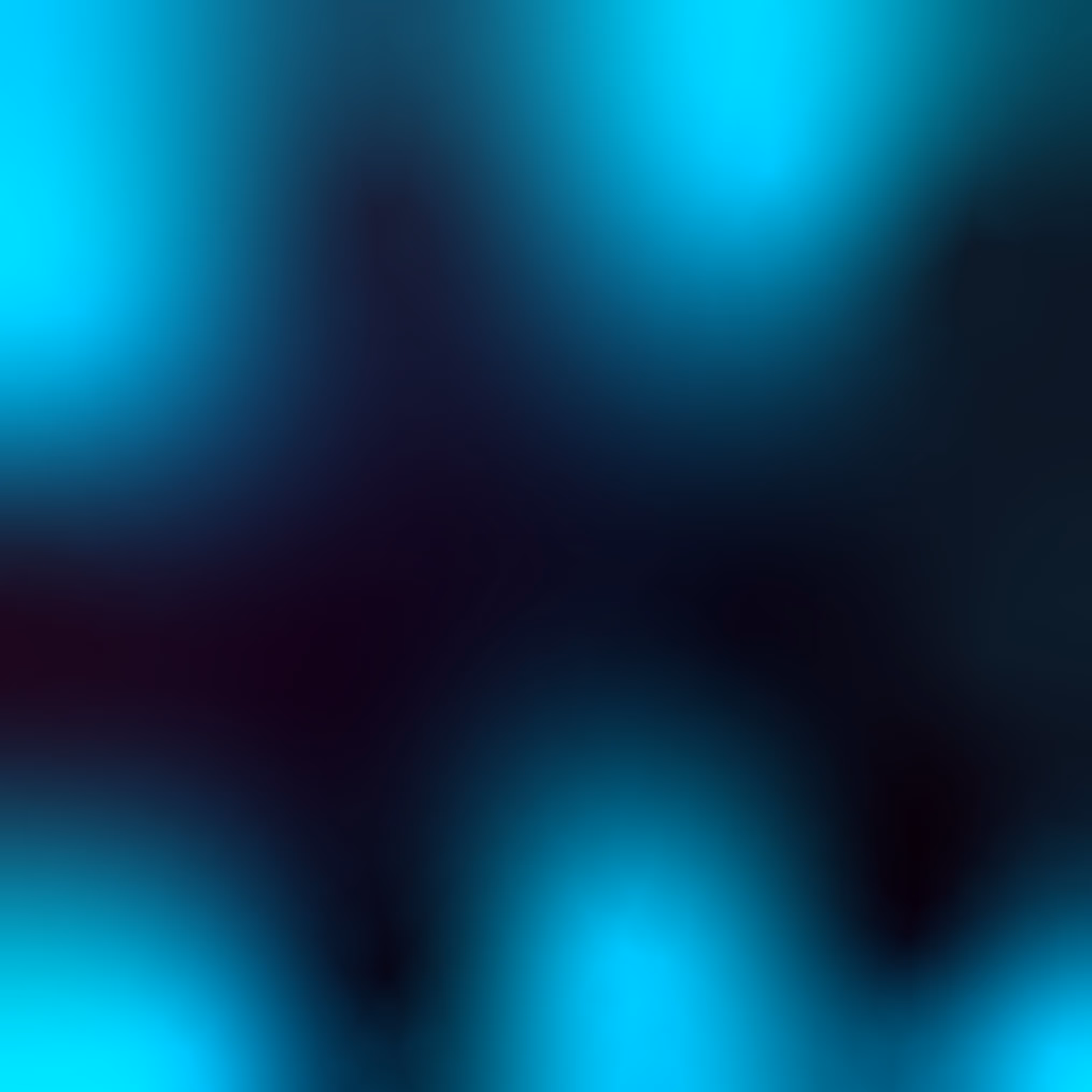 Abstract gradient mesh with blurred turquoise and dark blue shapes on a black background.
