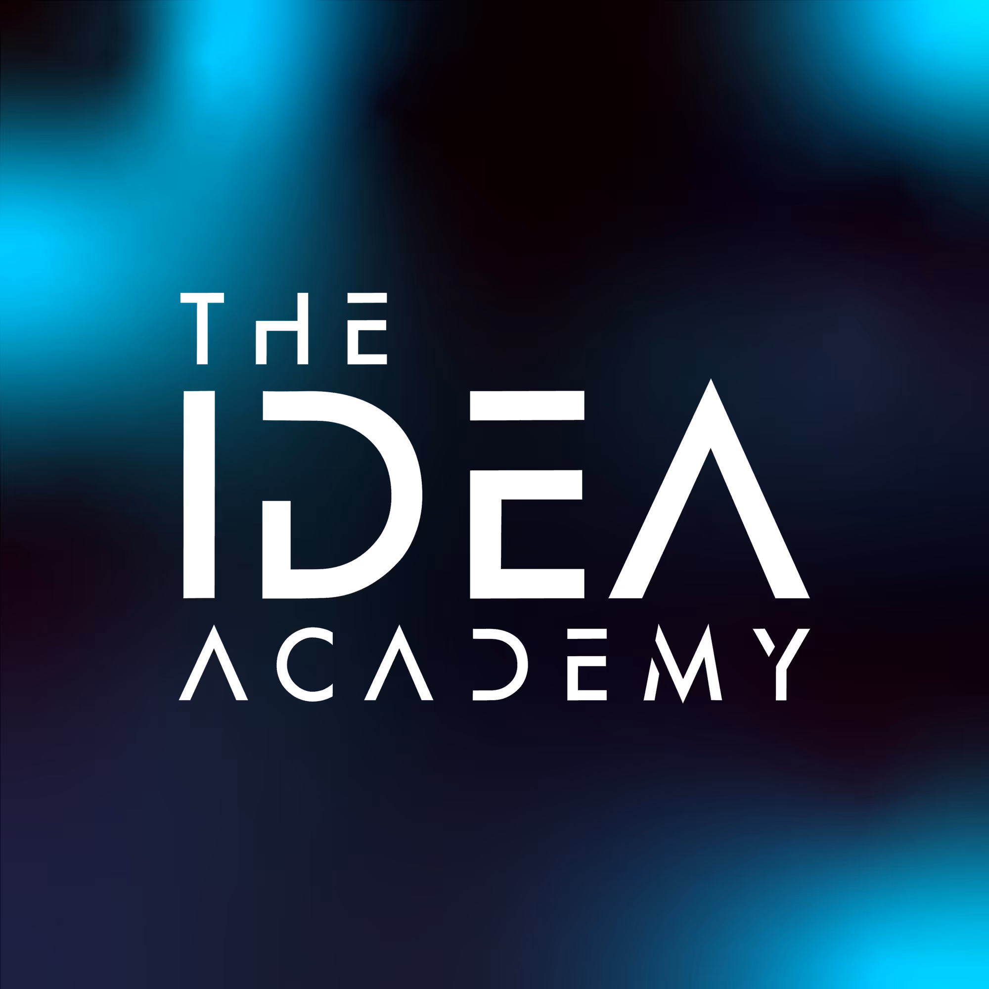 White stylized text reading The IDEA Academy on a dark blue background with bright blue light spots.