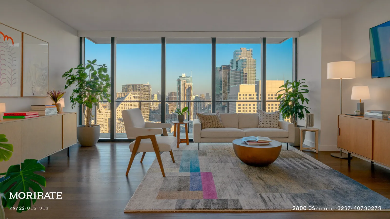 Salon lumineux d'un condo montréalais prêt pour la vente
