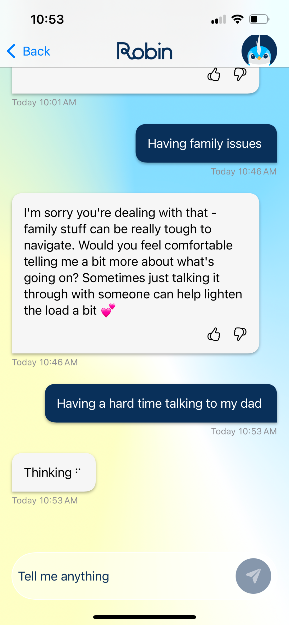 Robyn chat conversation screen